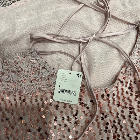 Free People That Girl Baby Pink Sequin Mini Slip Dress. Size: Large - Picture 8 of 8